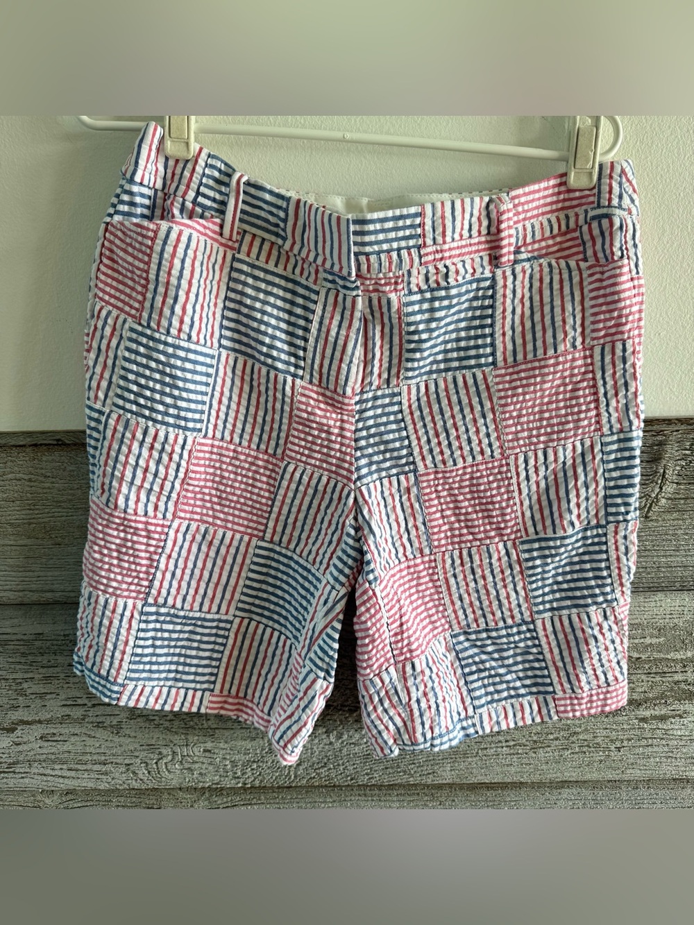 Talbots Patchwork Seersucker Shorts Sz 10P Perfect Short Patriotic Preppy (B1)